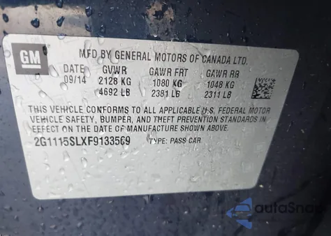 2015 Chevrolet Impala 1Lt from USA, damaged, VIN 2G1115SLXF9133569